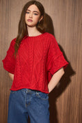 Red Cable Knit Boxy Sweater