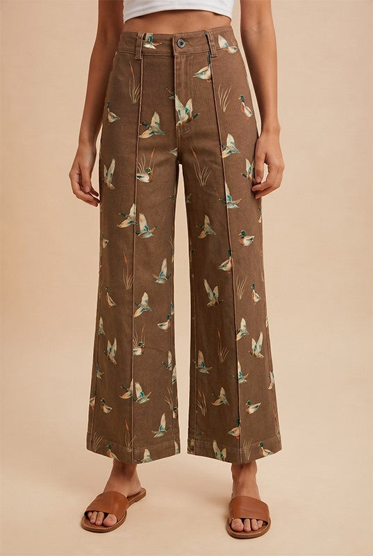 Mallard Printed Stretch Denim Wide Leg Jeans