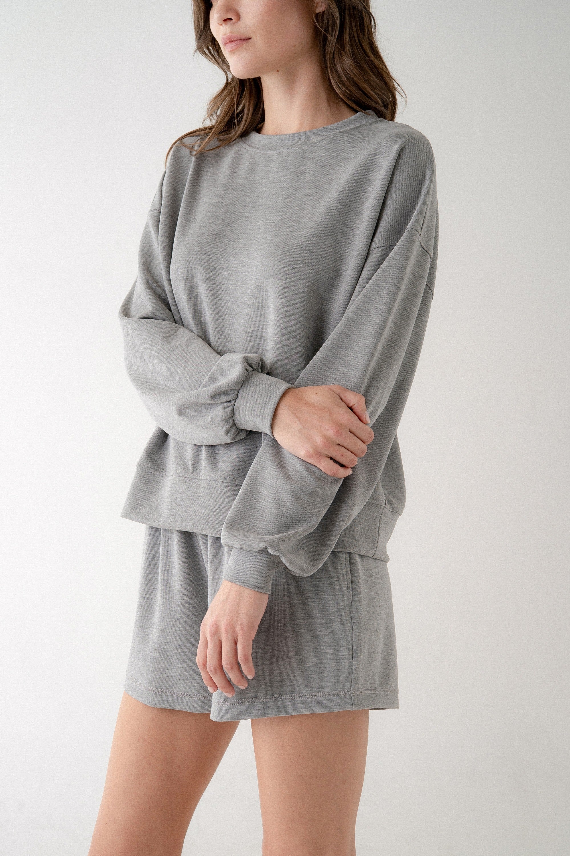 Lounge Elastic Waist Shorts- heather grey