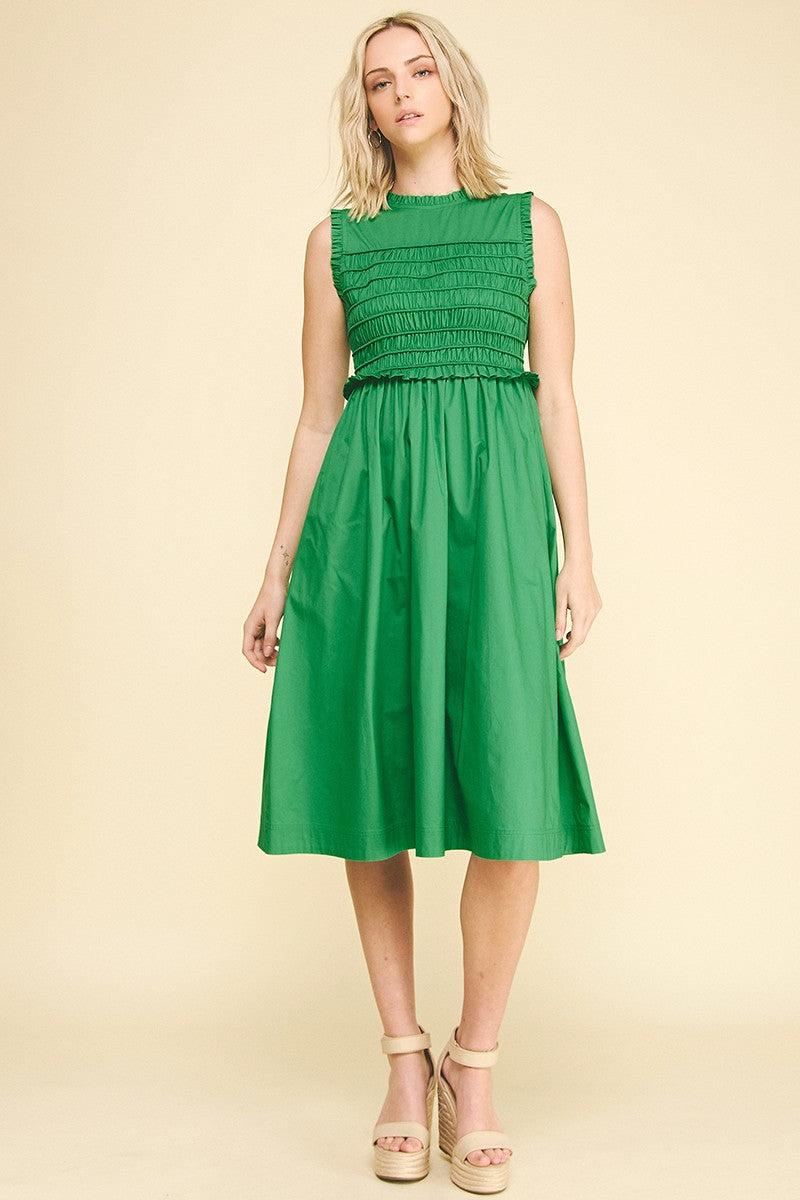 Kelly Green Smocking Detail Dress