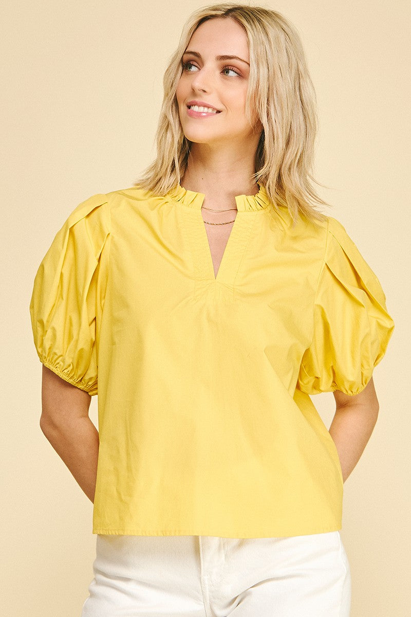 Lemon V-neck Woven Top