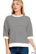 Stripe Contrast Trim Plus Top