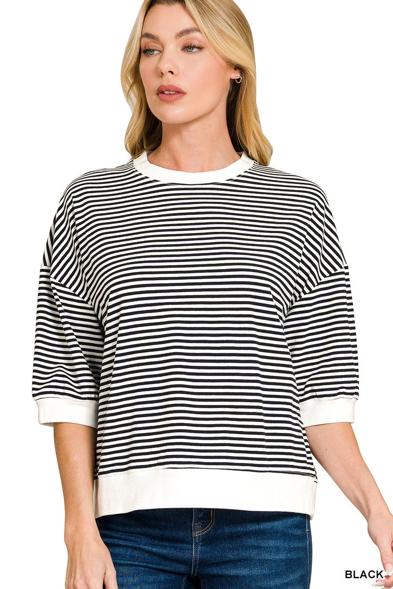 Stripe Contrast Trim Plus Top