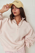 Piper Snap Button Collared Sweater- Lt Pink