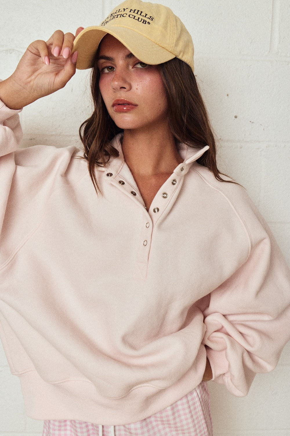 Piper Snap Button Collared Sweater- Lt Pink