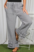 black Layered Ruffle Hems Gingham Cropped Pant