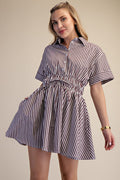 Brown Collar Neck Waist Elastic Mini Dress