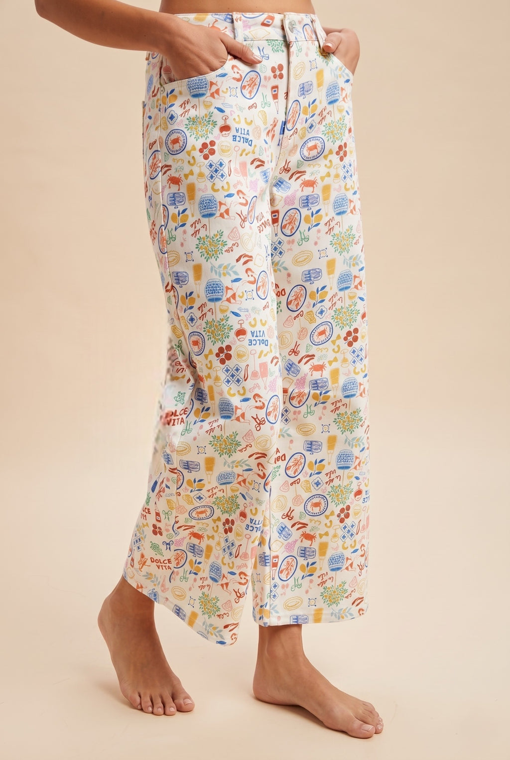 Comfort Stretch Denim Mediterranean Print Pants