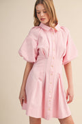 Striped Pleated Waist Button Down Mini Dress