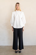 Pleat Shoulder Balloon Sleeve Blouse