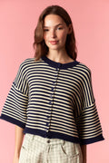 Thin Stripe Curly Edge Oversized Cardigan