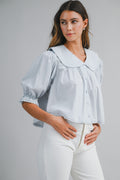 Peter Pan Collar Puff Sleeve Blouse With Lace Trim