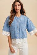 Crochet Lace Trimmed Sleeve Denim Jacket