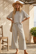 Striped Knit Top And Pants Set Heather Grey/ White