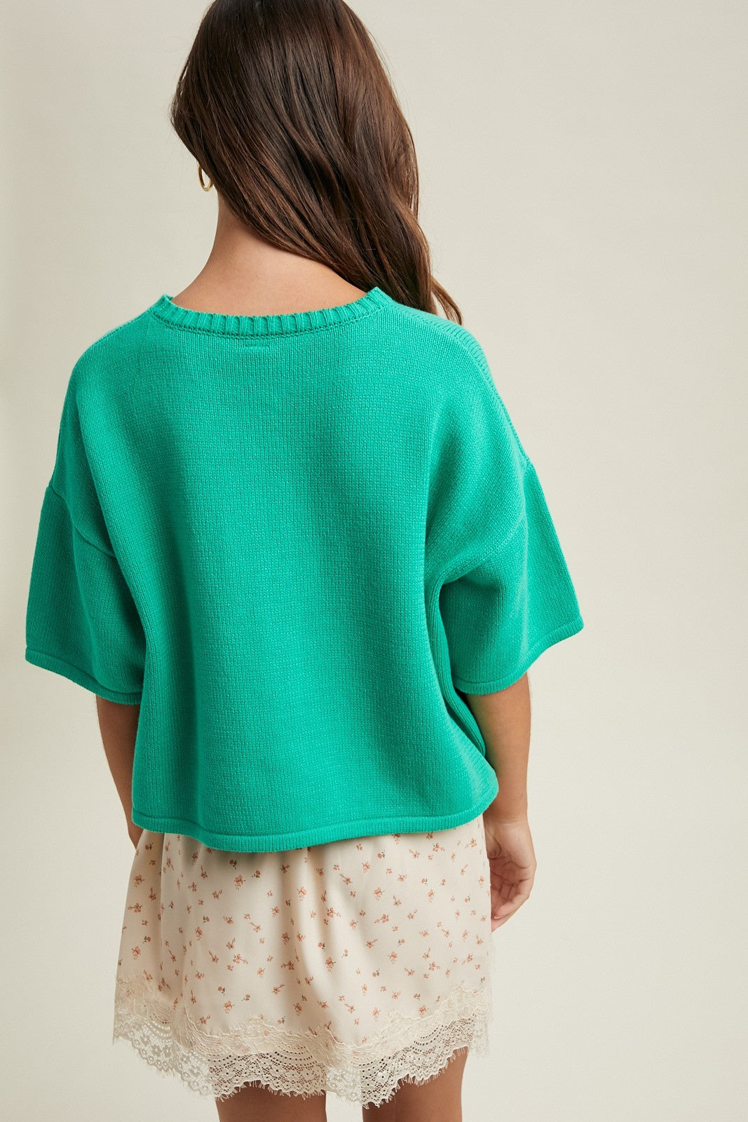 Kelly Green Button-up Sweater Knit Top