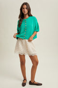 Kelly Green Button-up Sweater Knit Top