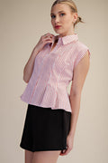 Sleeveless Button Down Pintuck Shirt