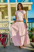 Pink Ribbed Crop Top & Flared A-line Maxi Skirt Set