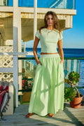 Mint Ribbed Crop Top & Flared A-line Maxi Skirt Set