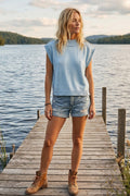 Sleeveless Ribbed Knit Sweater Top Blue