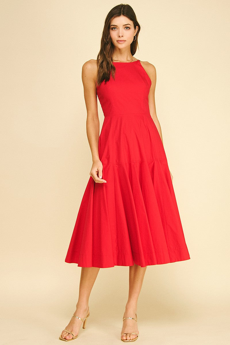 Halter Neck A-Line Midi Dress