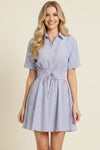 Red & Blue Striped Button Down Dress