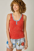 Henley Neck Washed Tank Top
