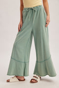 Washed Ruffled Bottom Terry Pants With Pockets