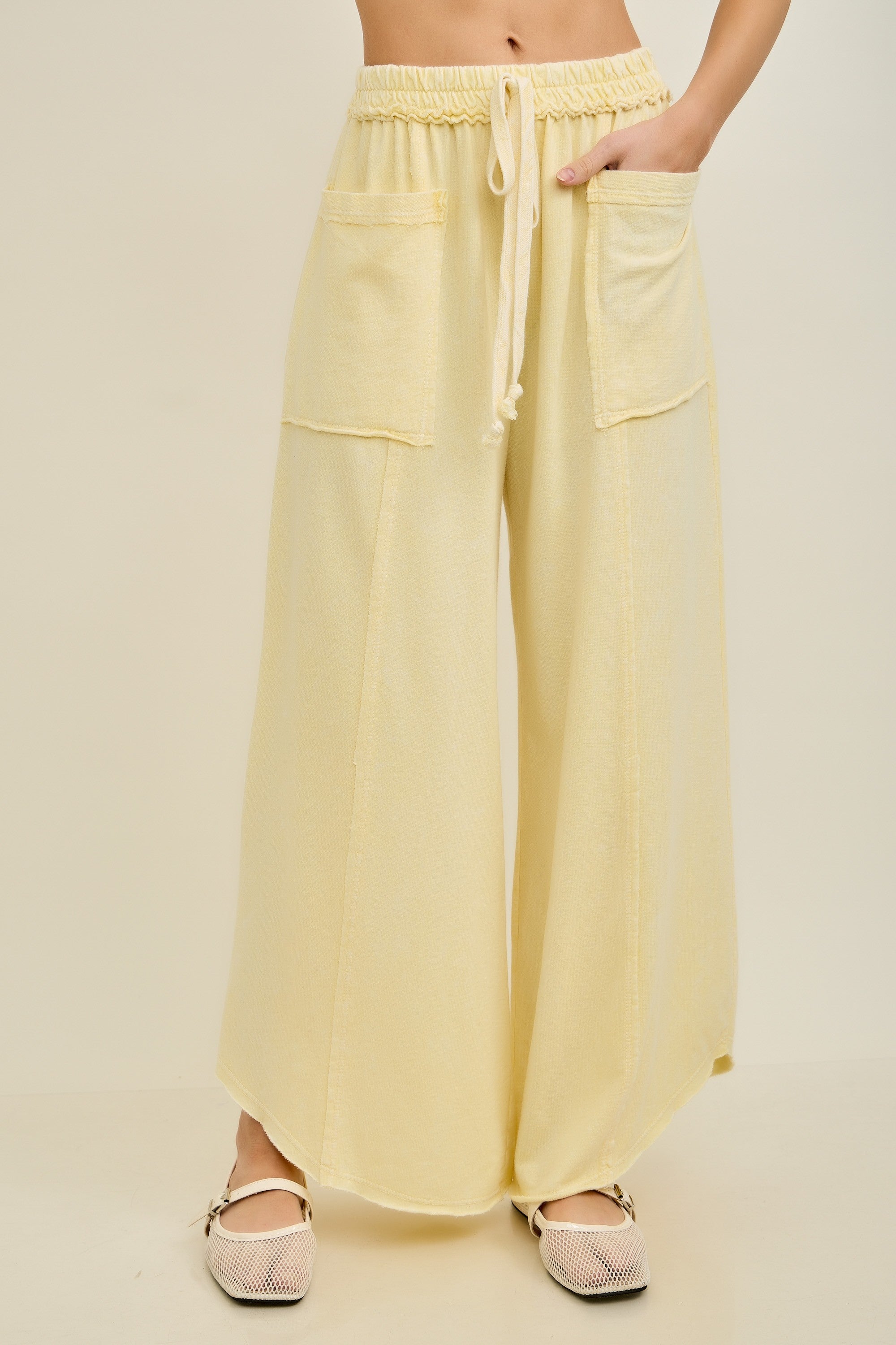 Mineral Washed Basic Solid Cropped Pants