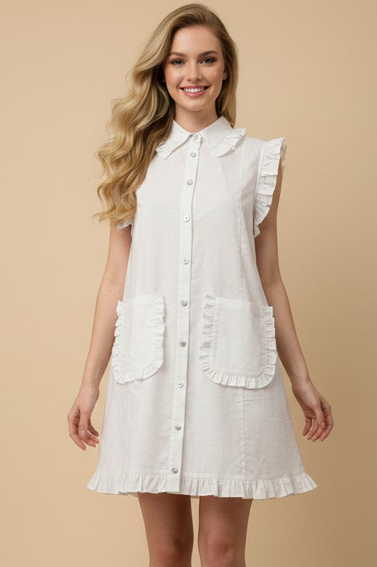 Ruffled Sleeveless Shirt Dress
