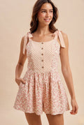 Floral Gingham Check Tie-shoulder Romper