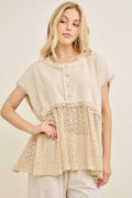 Mineral Washed Lace Babydoll Blouse Top