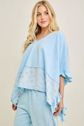 Mineral Washed Boho Polkadot Ruffle Poncho Top