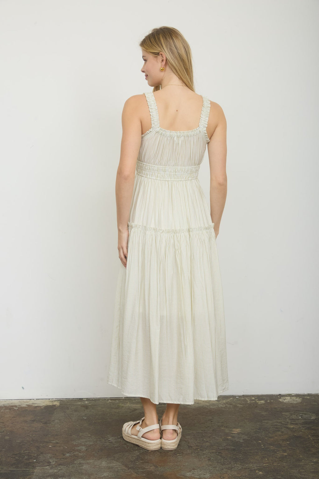 Stripe Mock Button Sleeveless Midi Sundress