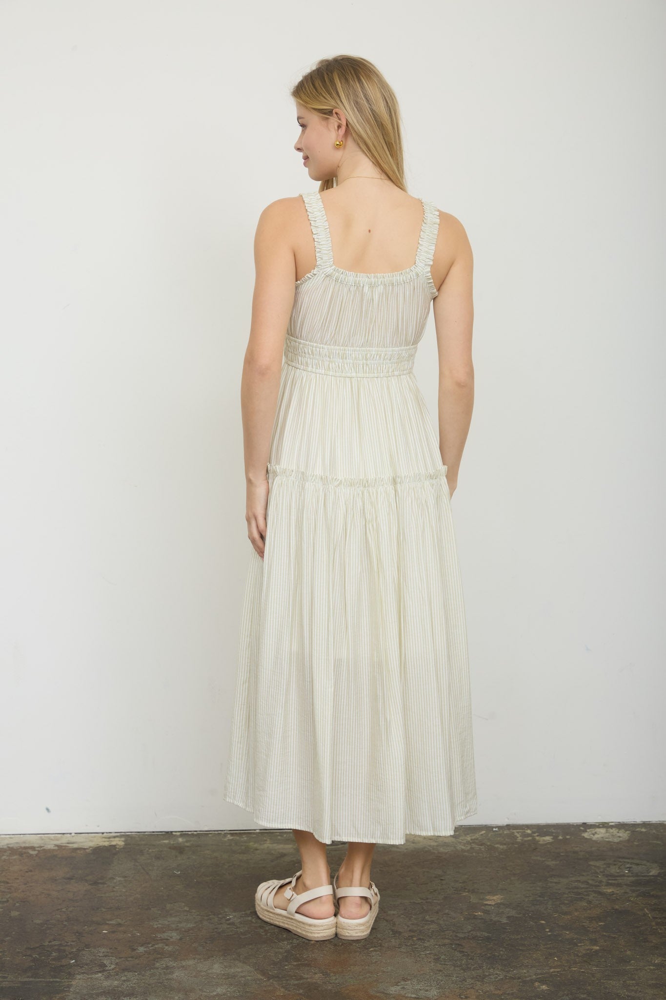 Stripe Mock Button Sleeveless Midi Sundress
