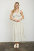 Stripe Mock Button Sleeveless Midi Sundress