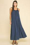 Solid Maxi Dress With Ball Trim Neckline