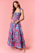 Spray Floral Print Flare Maxi Dress