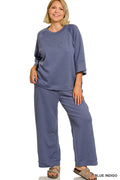 Plus Blue Indigo Scuba 3/4 Sleeve Pullover & Pants Set