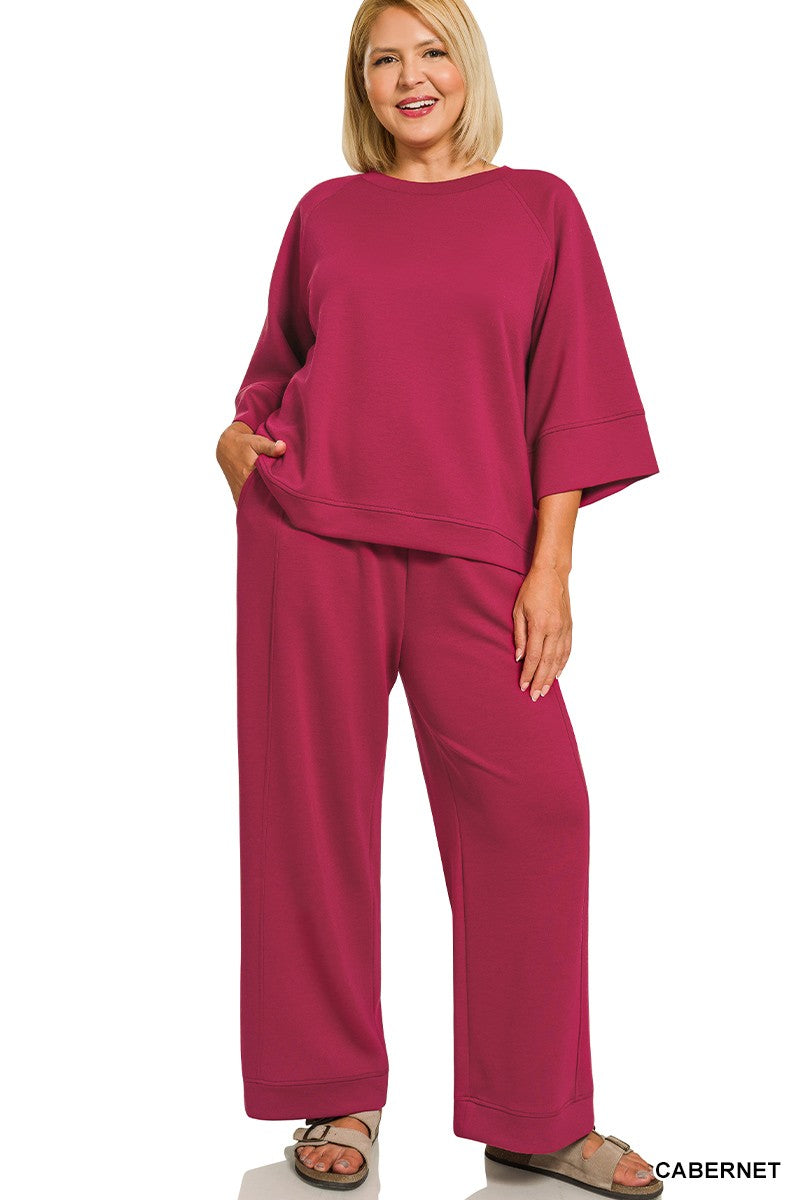 Cabernet Plus Scuba 3/4 Sleeve Pullover & Pants Set