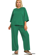 Hunter Green Plus Scuba 3/4 Sleeve Pullover & Pants Set