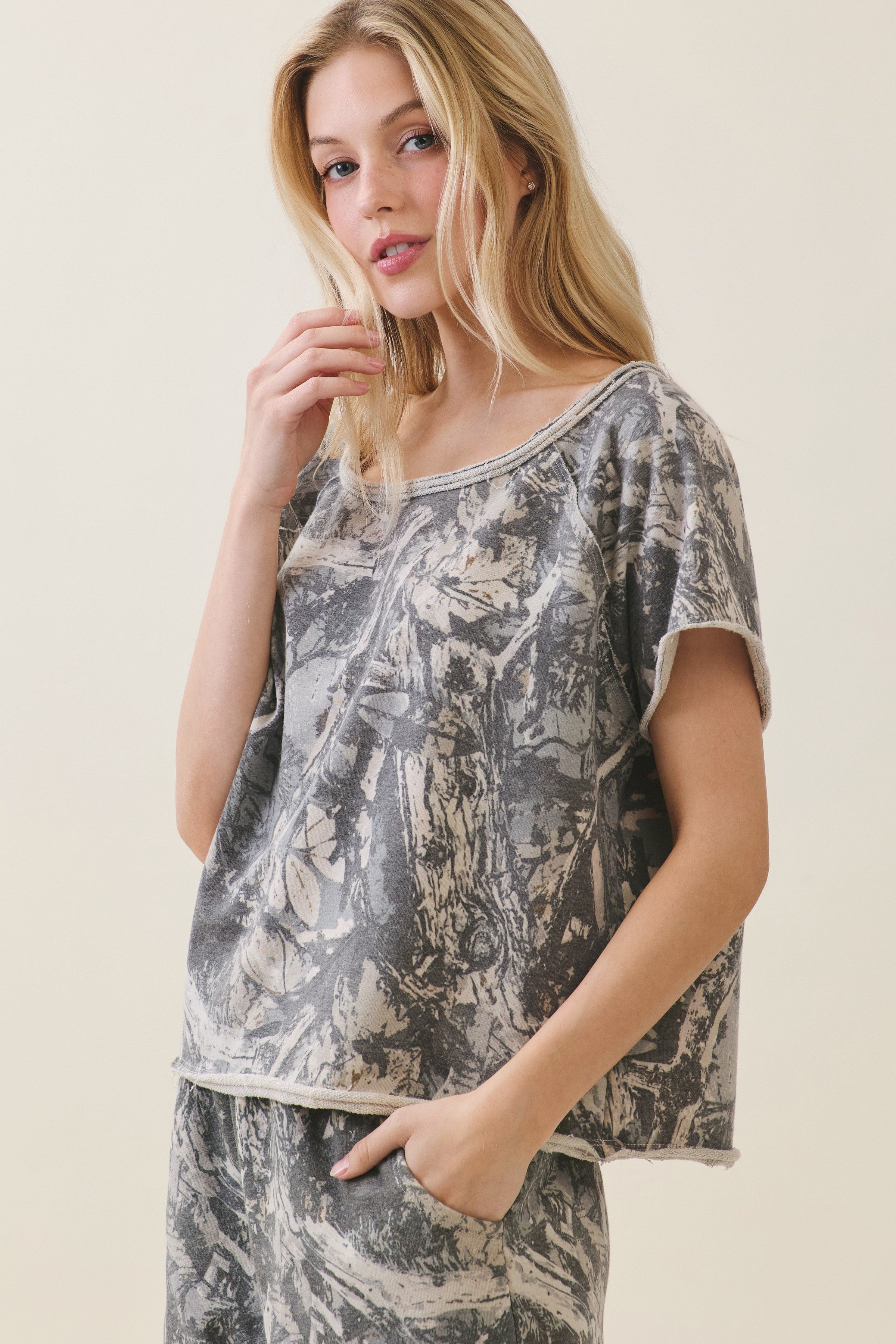 Camouflage Off The Shoulder Top
