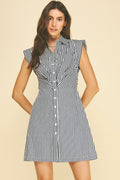 Stripe Cap Sleeve Button Down Dress