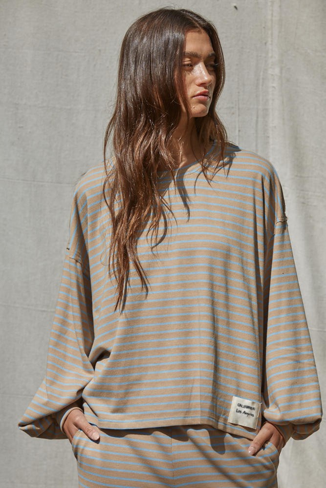 Taupe/Sky Striped Top
