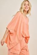 Mineral Washed Studded Eyelet Oversized Top