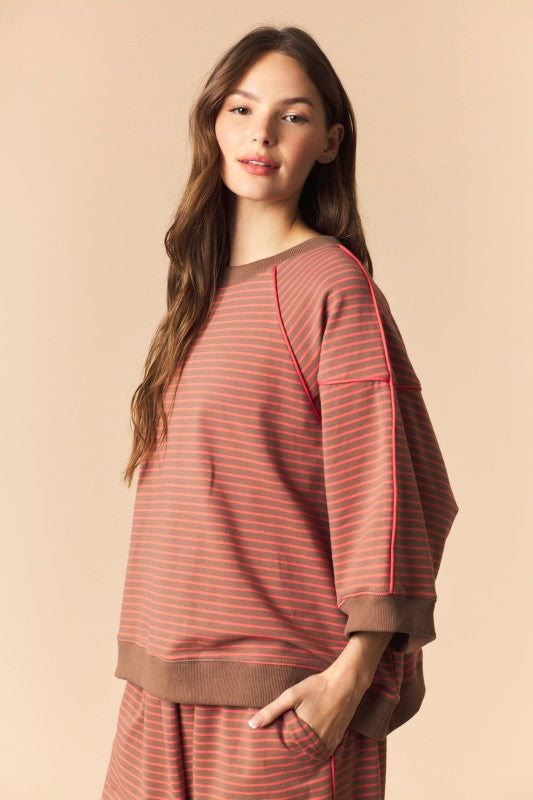 Stripe Printed French Terry Top