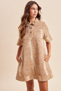 Deer Print Button-up Denim Mini Dress