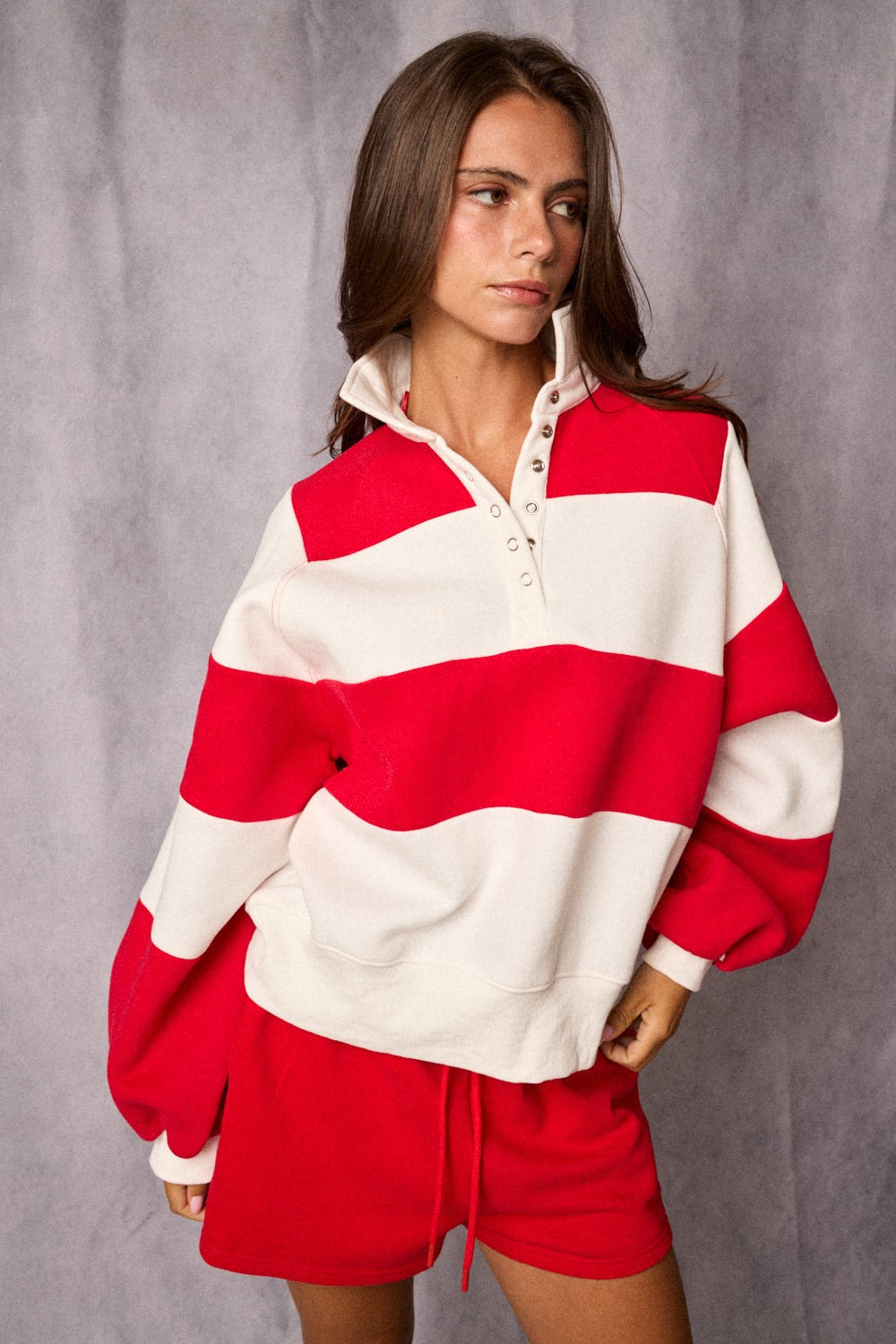 Everly Striped Pullover- RED