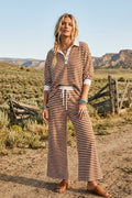 Brown Stripe Soft Touch Lightweight Wide Leg Set