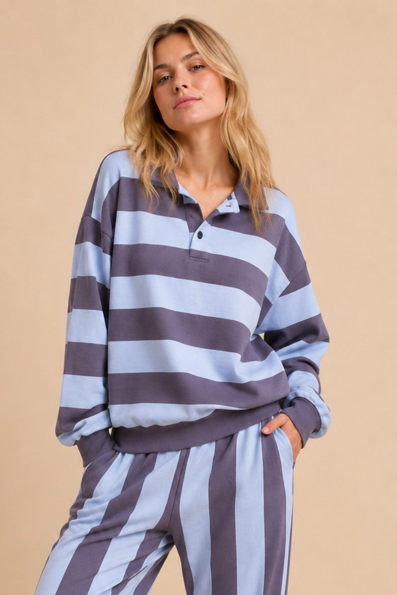plus size Striped Rugby Pullover